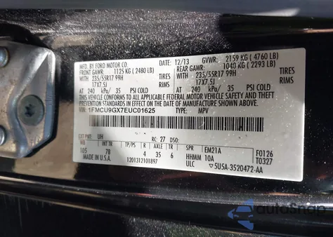 2014 Ford Escape Se z USA, uszkodzony, nr VIN 1FMCU9GX7EUC01625